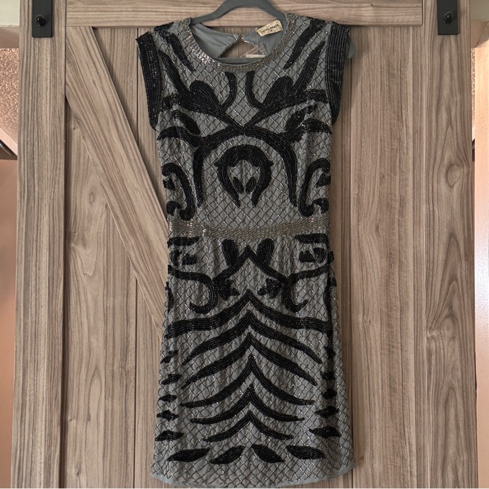 Embellished Black and Gray Mini Dress